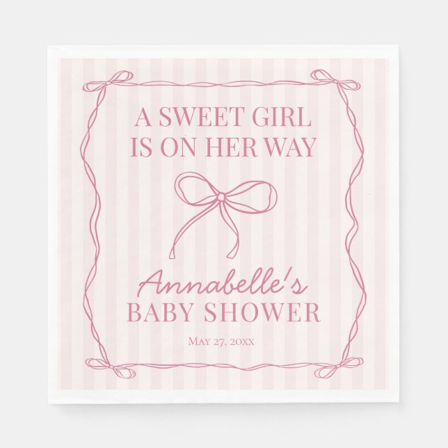 Pink Coquette Bow Pastel Baby Shower Dessert Napkins (Front)