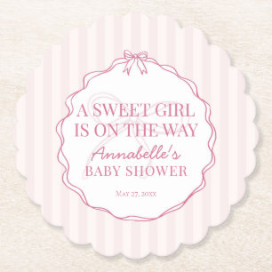 Pink Coquette Bow Pastel Baby Shower Paper Coaster