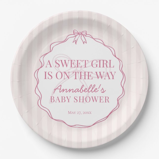 Pink Coquette Bow Pastel Baby Shower  Paper Plates (Front)