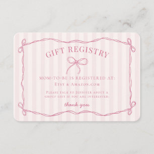 Pink Coquette Bow Pastel Baby Shower Registry Enclosure Card