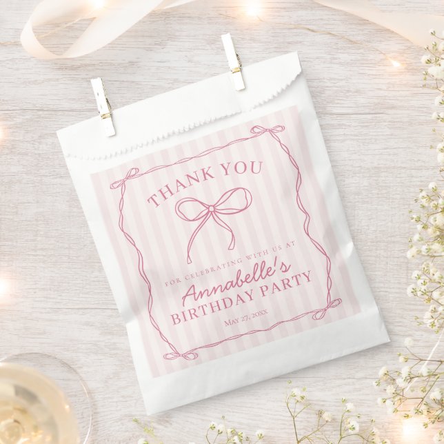 Pink Coquette Bow Pastel Birthday Party Dessert Favor Bag (Clipped)