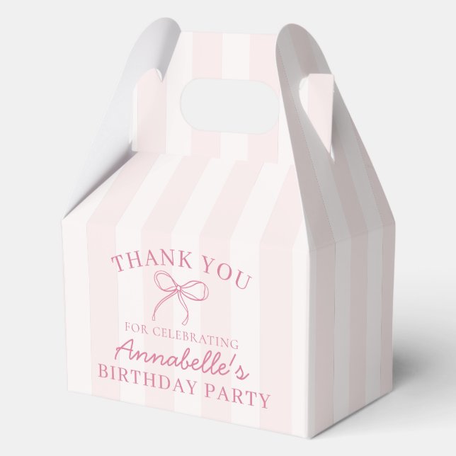 Pink Coquette Bow Pastel Birthday Party Dessert Favor Boxes (Front)
