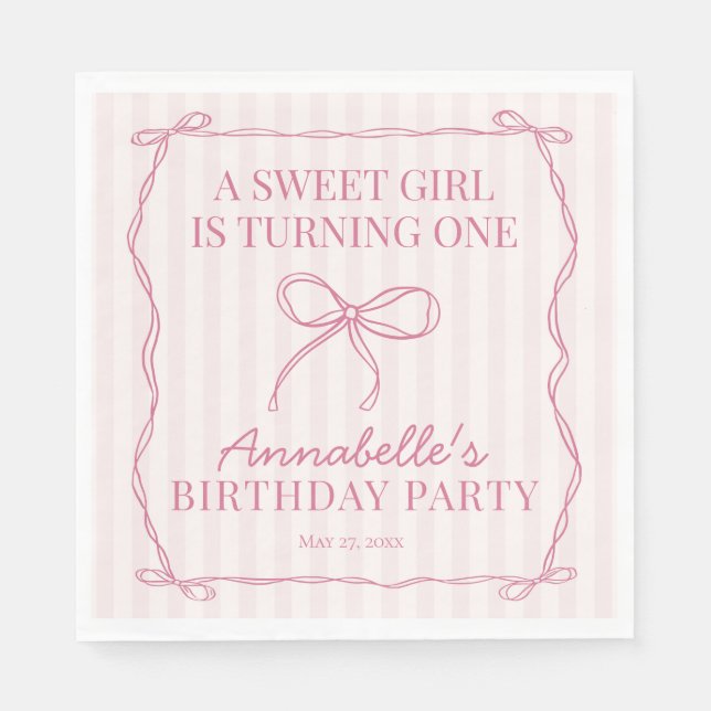Pink Coquette Bow Pastel Birthday Party Dessert Napkins (Front)