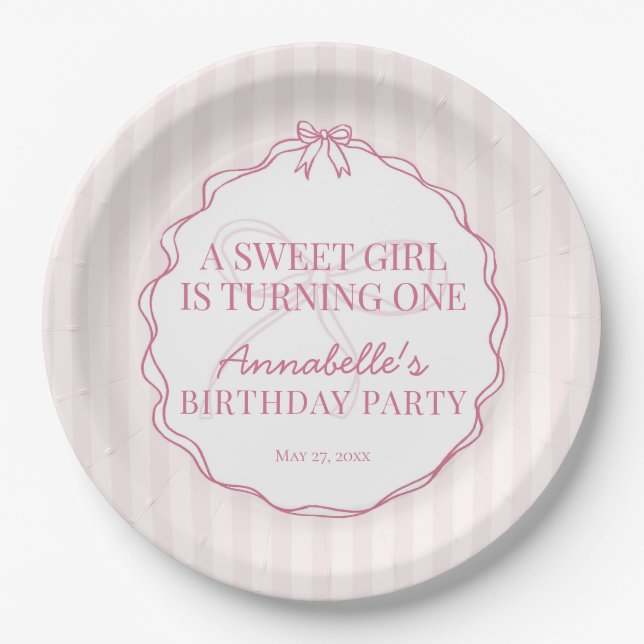 Pink Coquette Bow Pastel Birthday Party Paper Plates (Front)