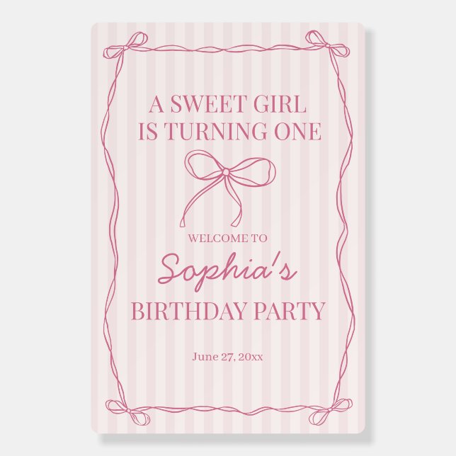 Pink Coquette Bow Pastel Birthday Party Welcome Foam Board (Front)