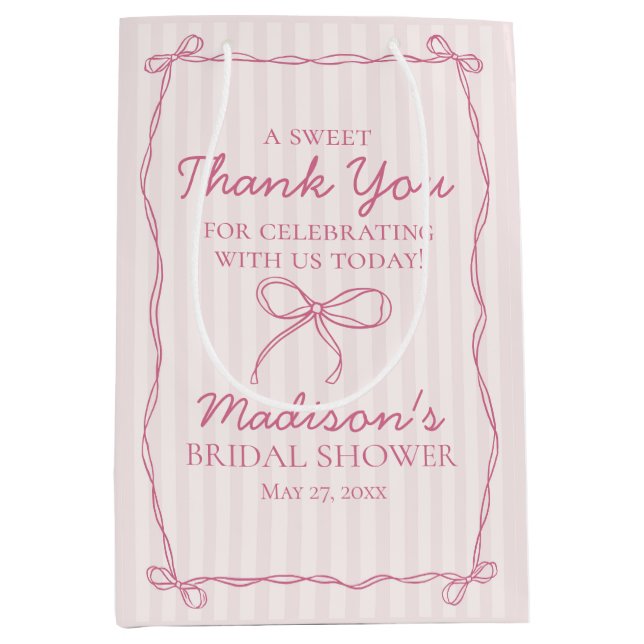 Pink Coquette Bow Pastel Bridal Shower Favor Medium Gift Bag (Front)
