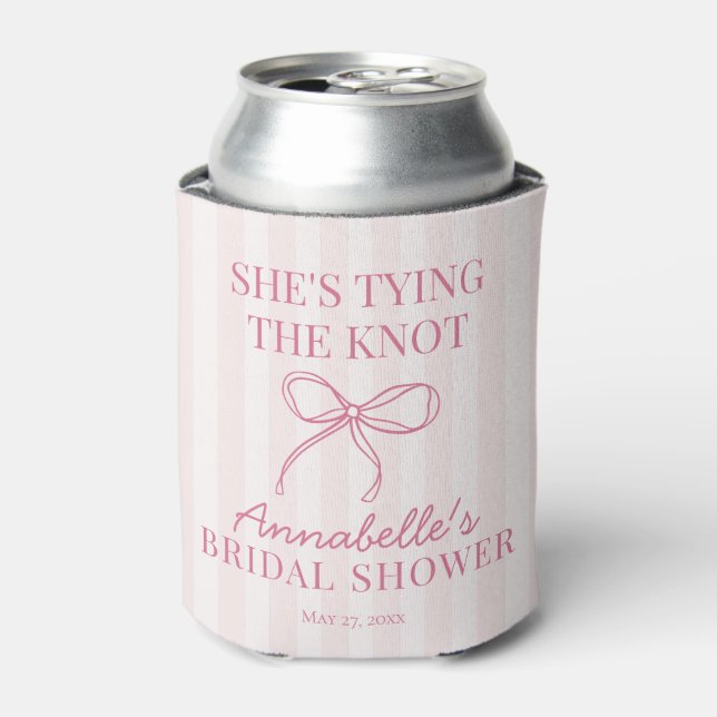 Pink Coquette Bow Pastel Knot Bridal Shower Favor Can Cooler (Can Front)