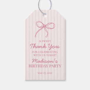 Pink Coquette Bow Pastel Striped Birthday Favor Gift Tags