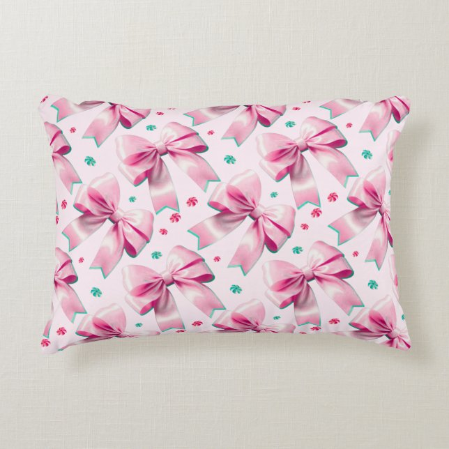 Pink Coquette Bow Pattern Accent Pillow (Front)