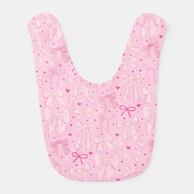 Pink Coquette Bow Pattern Baby Bib (Front)