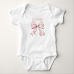 Pink Coquette Bow & Pearls  Baby Bodysuit<br><div class="desc">Dress your little one in style with this Pink Coquette Bow & Pearls Baby Bodysuit. Featuring a sweet bow design with delicate pearl accents, this baby outfit captures the trending coquette aesthetic—perfect for a chic and feminine look. Ideal as a baby shower gift, first birthday outfit, or everyday wear, this...</div>