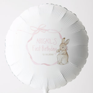Pink Coquette Bow Peter the Rabbit 1st Birthday Balloon