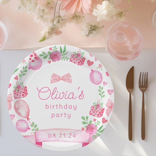 Pink Coquette Bow Preppy Girl Birthday Paper Plates