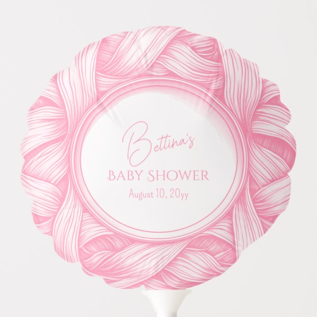 Pink Coquette Bow Ribbon Toile de Jouy Baby Shower Balloon (Front)