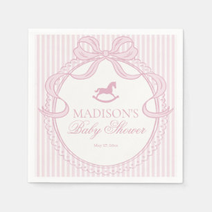 Pink Coquette Bow Rocking Hors Baby Shower Dessert Napkins