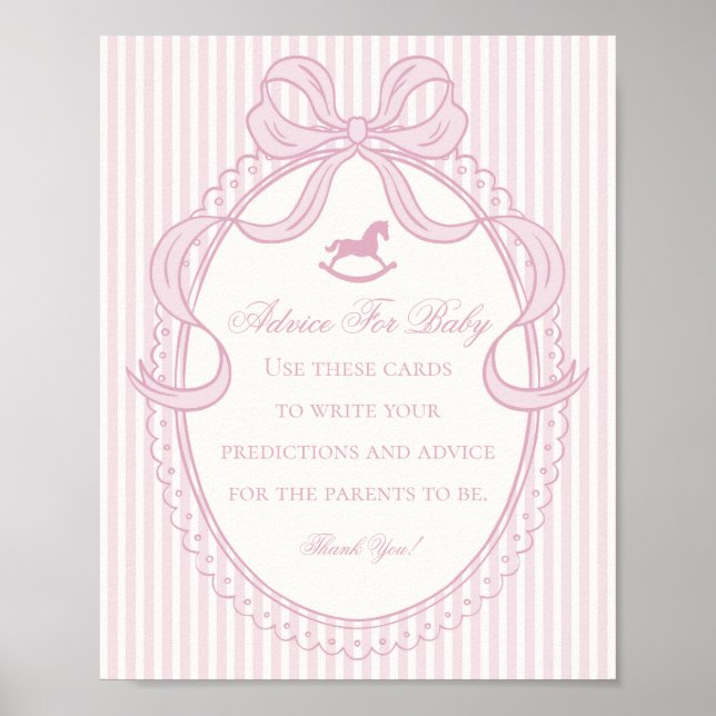 Pink Coquette Bow Rocking Horse Advice for Baby Poster (Front)