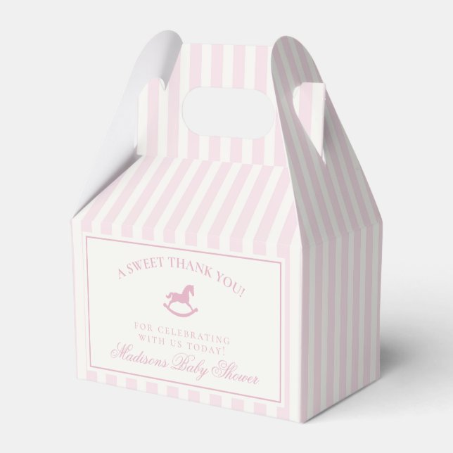 Pink Coquette Bow Rocking Horse Baby Shower Favor Boxes (Front Side)