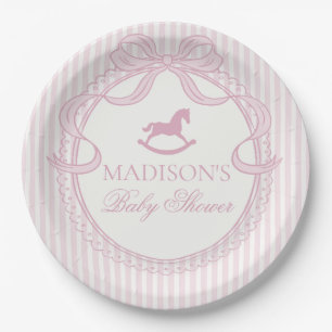 Pink Coquette Bow Rocking Horse Baby Shower Paper Plates