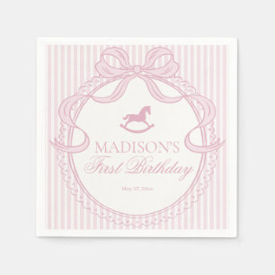 Pink Coquette Bow Rocking Horse Birthday Dessert Napkins