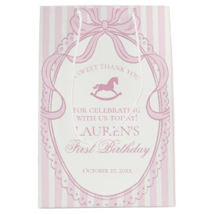 Pink Coquette Bow Rocking Horse Birthday Favors Medium Gift Bag