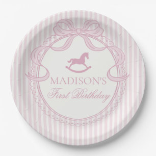 Pink Coquette Bow Rocking Horse Birthday Paper Plates