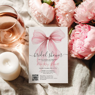 Pink Coquette Bow Romantic Qr code Bridal Shower Invitation