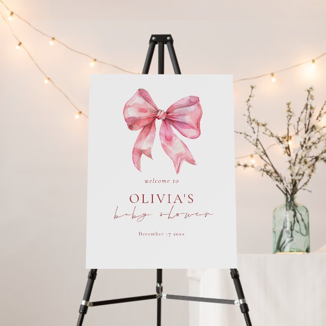 Pink Coquette Bow Script Welcome to Baby Shower Foam Board (In Situ (Stand))