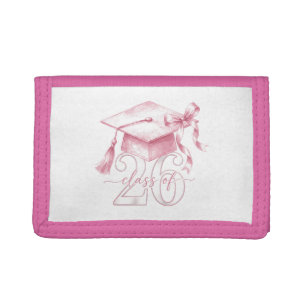 Pink Coquette Bow Senior Class of 2026 Senior Girl Tri-fold Wallet