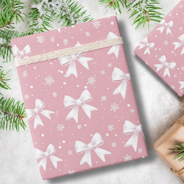 Pink Coquette Bow Snowflake Christmas Wrapping Paper (Creator Uploaded)