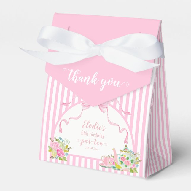 Pink Coquette Bow Stripe Birthday Party Favor Boxes (Front Side)