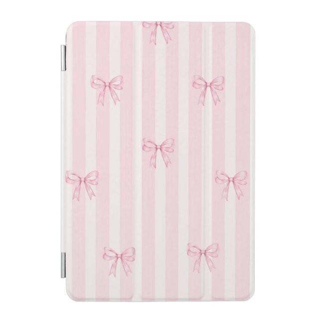 Pink Coquette Bow Stripes iPad case  Case. (Front)