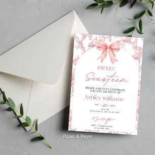 Pink Coquette Bow Sweet 16 Birthday Invitation
