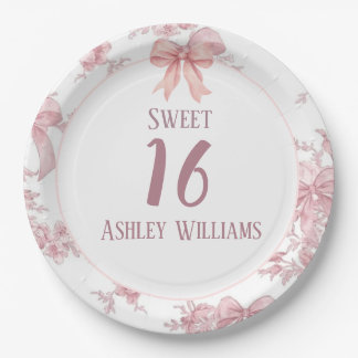 Pink Coquette Bow Sweet 16 Birthday  Paper Plates