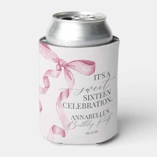 Pink Coquette Bow Sweet 16 Birthday Party Favors Can Cooler