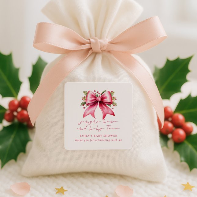 Pink Coquette Bow Thank You Christmas Baby Shower  Square Sticker (Creator Uploaded)
