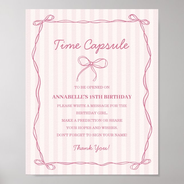 Pink Coquette Bow Time Capsule Birthday Game Poster (Front)