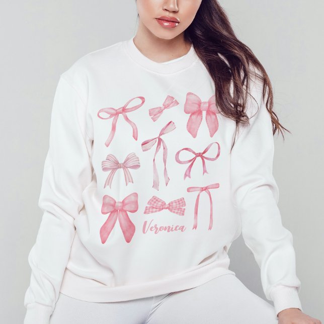 Pink Coquette Bow Trendy Feminine Girly Aesthetic Sweatshirt (Coquette sweatshirt, cute bow pink bows coquette clothing shirt personalized monogram first name)