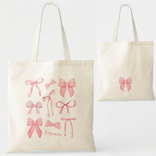 Pink Coquette Bow Trendy Feminine Girly Aesthetic Tote Bag