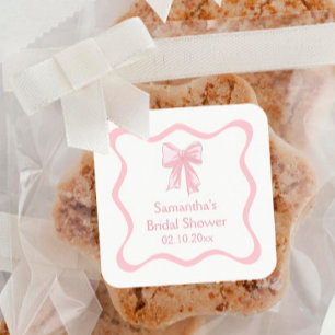 Pink Coquette Bow Tying the Knot Bridal Shower Square Sticker