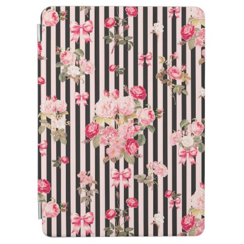 Pink Coquette Bow  Vintage Roses Black Stripes iPad Air Cover