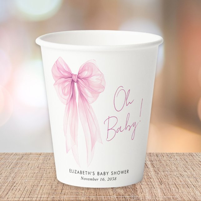 Pink Coquette Bow Watercolor Baby Girl Shower Paper Cups (Creator Uploaded)