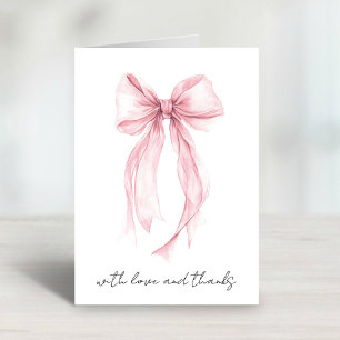 Pink Coquette Bow Watercolor Bridal Shower Thank You Card