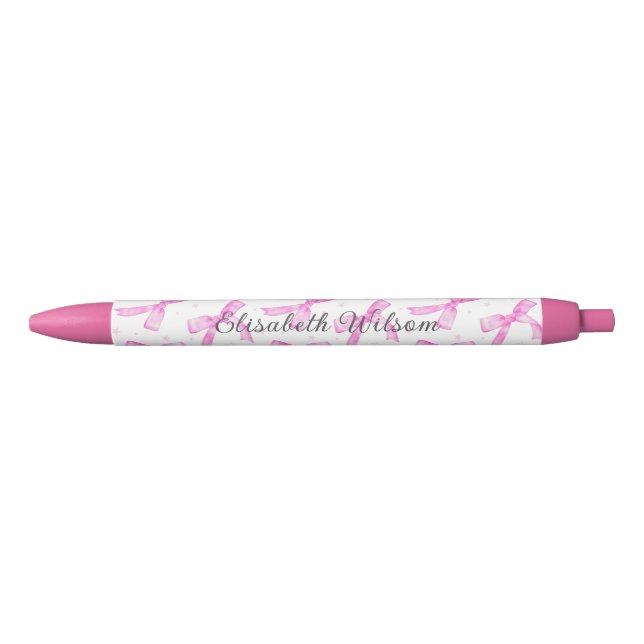 Pink Coquette Bow with Stars Script Name Monogram Pen (Front)