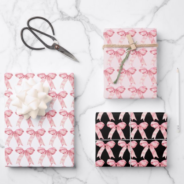 Pink Coquette Bow Wrapping Paper Sheets (Front)