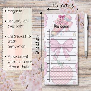Pink Coquette Bows and Back To School To-Do Magnetic Notepad