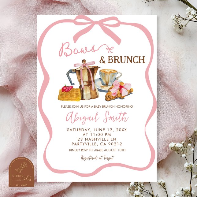 Pink coquette bows and brunch baby shower invitation (Creator Uploaded)