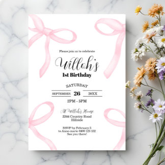 Pink Coquette Bows Birthday Invitation