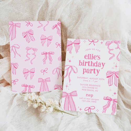 Pink Coquette Bows Birthday Invitation