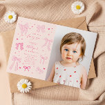 Pink Coquette Bows Fancy ONE Birthday Party Photo Invitation<br><div class="desc">Cute girl's 1st birthday party invitation card featuring illustration of pink coquette bows. The text says "she is a fancy one." You can add a photo to this invite.</div>