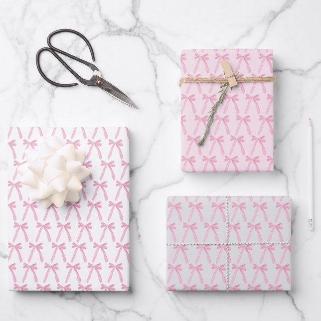 Pink Coquette Bows Galentine Ribbons Wrapping Paper Sheets (Front)